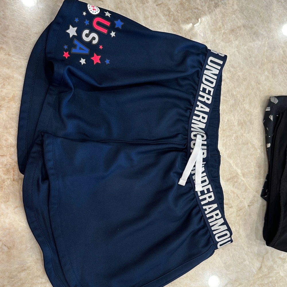 Under Armour Navy Athletic Shorts with USA Stars Graphic